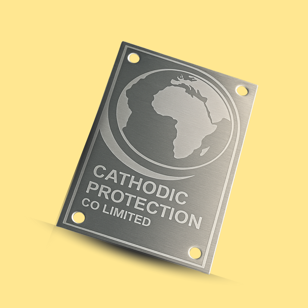 Custom stainless steel etched label for machines and real estate signage