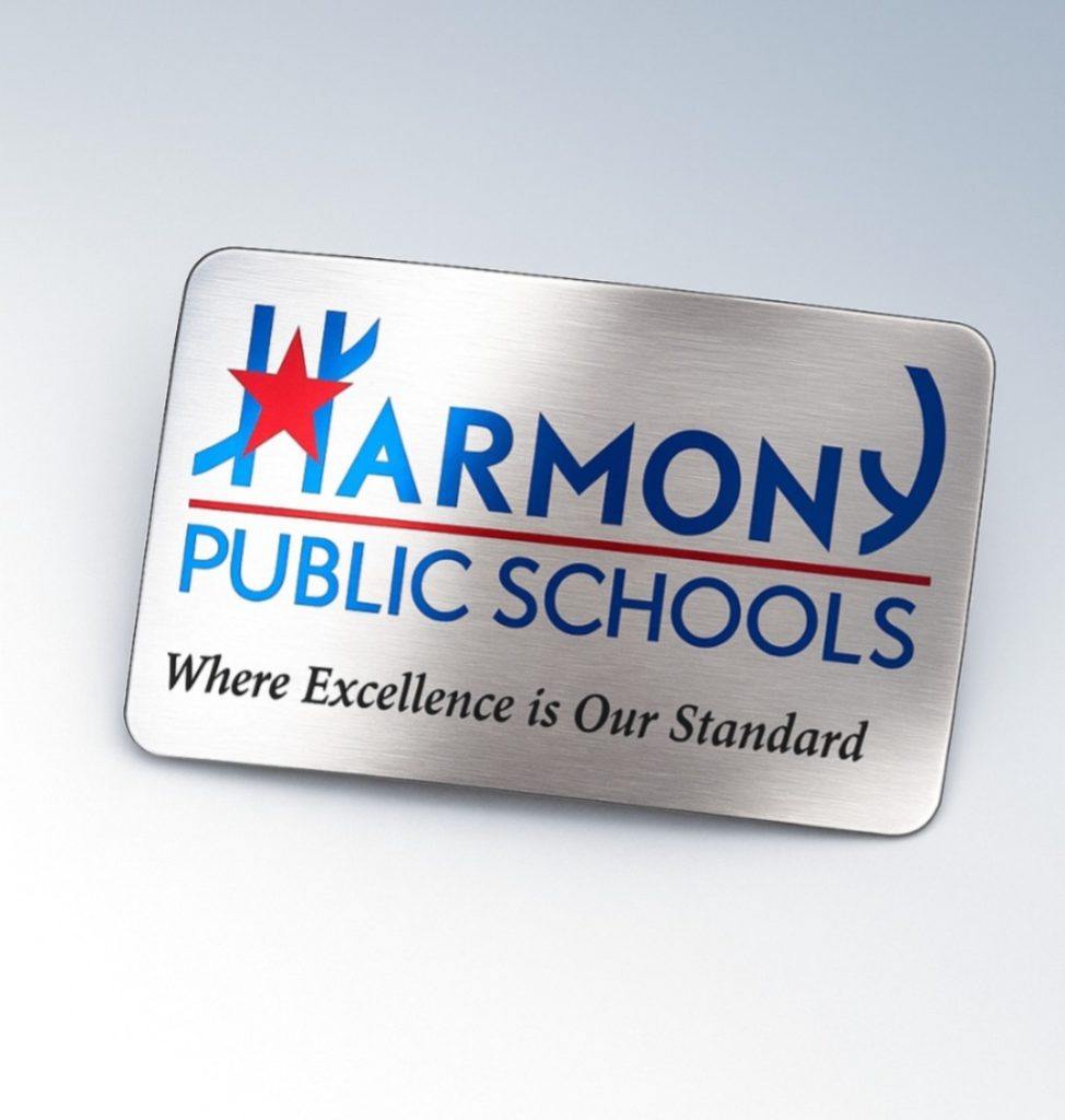 Custom printed 4 colour aluminum label with vibrant logo and QR code